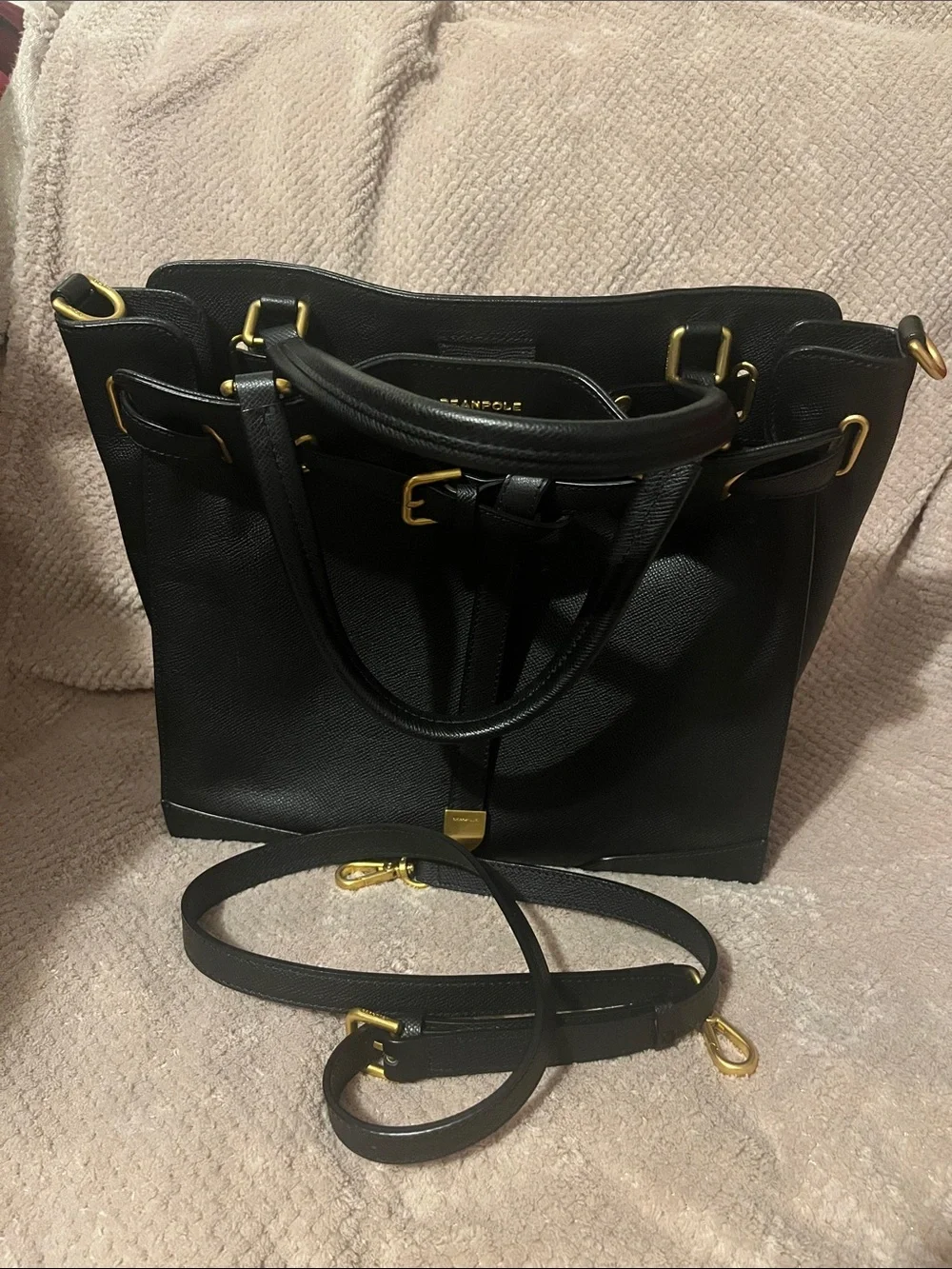 Bean Pole Leather Tote Bag with Gold Hardware